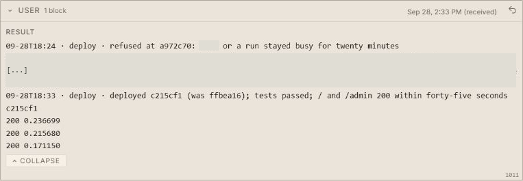 Deployment result and HTTP checks